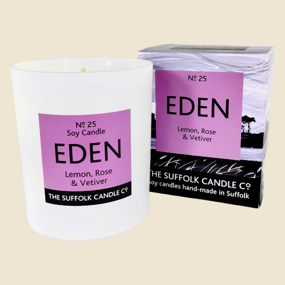 Eden - Damask Rose, Hawthorn and Violet - handmade soy candle - 200g - white glass
