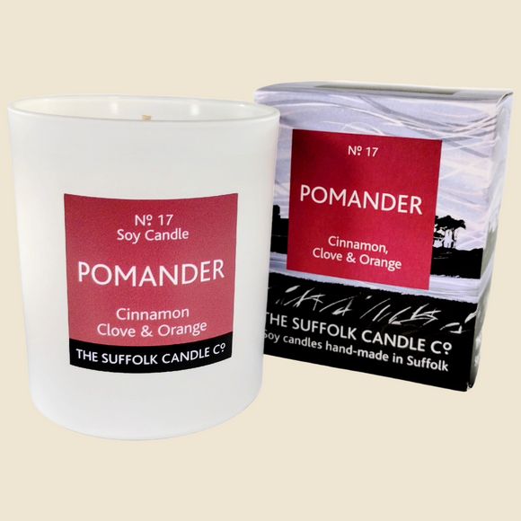 POMANDER - Cinnamon, Clove and Orange - handmade soy candle - 200g - white glass