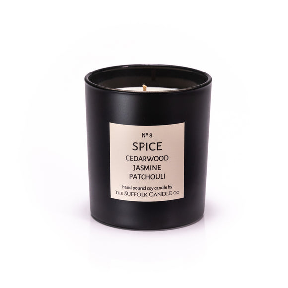 SPICE - Cedarwood, Jasmine and Patchouli - handmade soy candle - 200g - black glass