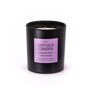 COTTAGE GARDEN - Damask Rose, Hawthorn and Violet - handmade soy candle - 200g - Black glass