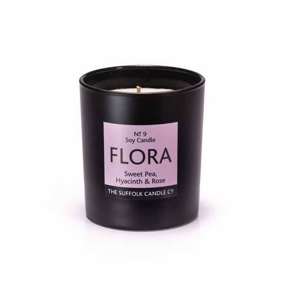 FLORA - Sweet Pea, Hyacinth and Rose - handmade soy candle - 200g - black glass