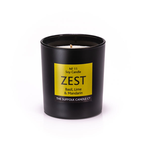 ZEST - Basil, Lime and Mandarin - handmade soy candle - 200g - black glass