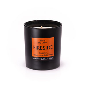 FIRESIDE - Bergamot, Frankincense and Lavender - handmade soy candle - 200g - black glass